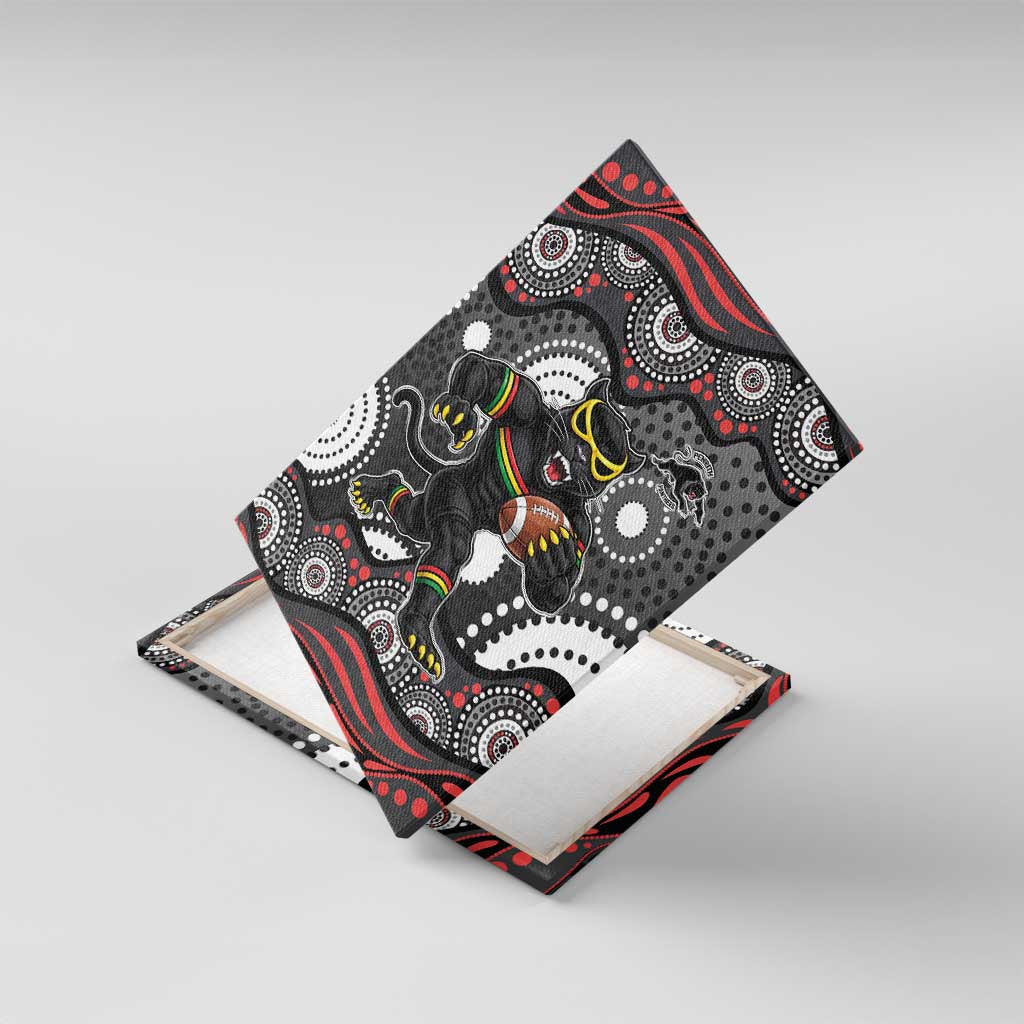 Penrith Panthers Canvas Wall Art Aboriginal Dot Pattern - Rugby Mascot Heritage Pride