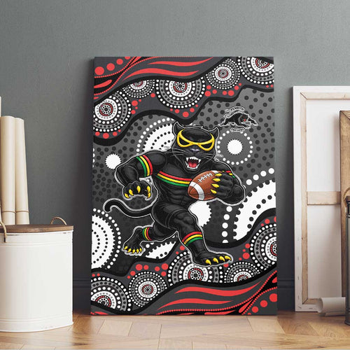 Penrith Panthers Canvas Wall Art Aboriginal Dot Pattern - Rugby Mascot Heritage Pride