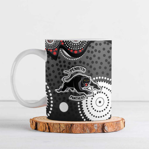 Penrith Panthers Ceramic Mug Aboriginal Dot Pattern - Rugby Mascot Heritage Pride