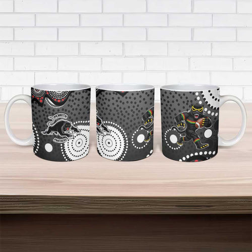 Penrith Panthers Ceramic Mug Aboriginal Dot Pattern - Rugby Mascot Heritage Pride