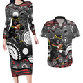 Penrith Panthers Couples Matching Long Sleeve Bodycon Dress and Hawaiian Shirt Aboriginal Dot Pattern - Rugby Mascot Heritage Pride
