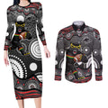 Penrith Panthers Couples Matching Long Sleeve Bodycon Dress and Long Sleeve Button Shirt Aboriginal Dot Pattern - Rugby Mascot Heritage Pride