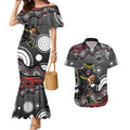 Penrith Panthers Couples Matching Mermaid Dress and Hawaiian Shirt Aboriginal Dot Pattern - Rugby Mascot Heritage Pride
