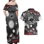 Penrith Panthers Couples Matching Off Shoulder Maxi Dress and Hawaiian Shirt Aboriginal Dot Pattern - Rugby Mascot Heritage Pride