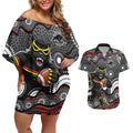 Penrith Panthers Couples Matching Off Shoulder Short Dress and Hawaiian Shirt Aboriginal Dot Pattern - Rugby Mascot Heritage Pride