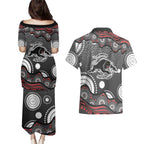 Penrith Panthers Couples Matching Puletasi and Hawaiian Shirt Aboriginal Dot Pattern - Rugby Mascot Heritage Pride