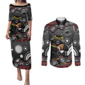 Penrith Panthers Couples Matching Puletasi and Long Sleeve Button Shirt Aboriginal Dot Pattern - Rugby Mascot Heritage Pride