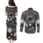 Penrith Panthers Couples Matching Puletasi and Long Sleeve Button Shirt Aboriginal Dot Pattern - Rugby Mascot Heritage Pride