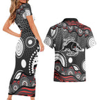 Penrith Panthers Couples Matching Short Sleeve Bodycon Dress and Hawaiian Shirt Aboriginal Dot Pattern - Rugby Mascot Heritage Pride