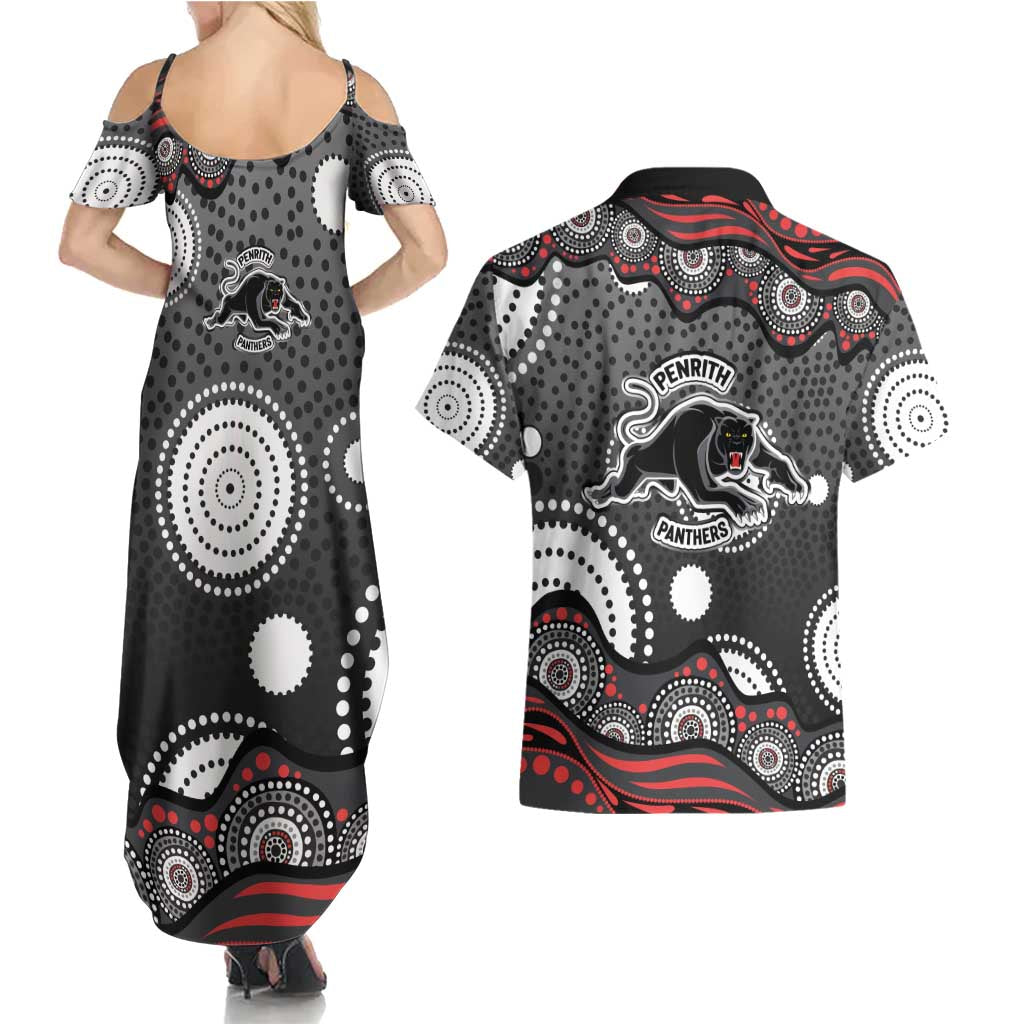 Penrith Panthers Couples Matching Summer Maxi Dress and Hawaiian Shirt Aboriginal Dot Pattern - Rugby Mascot Heritage Pride