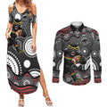 Penrith Panthers Couples Matching Summer Maxi Dress and Long Sleeve Button Shirt Aboriginal Dot Pattern - Rugby Mascot Heritage Pride