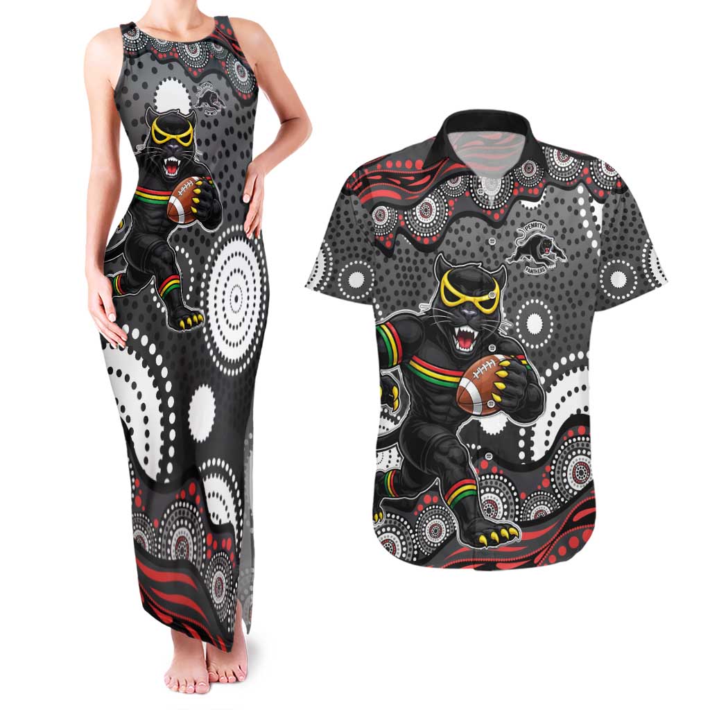 Penrith Panthers Couples Matching Tank Maxi Dress and Hawaiian Shirt Aboriginal Dot Pattern - Rugby Mascot Heritage Pride