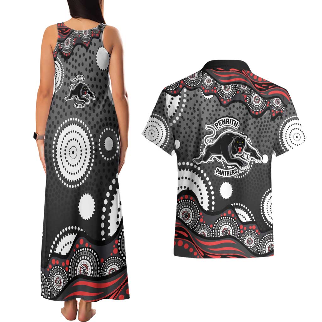 Penrith Panthers Couples Matching Tank Maxi Dress and Hawaiian Shirt Aboriginal Dot Pattern - Rugby Mascot Heritage Pride