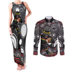 Penrith Panthers Couples Matching Tank Maxi Dress and Long Sleeve Button Shirt Aboriginal Dot Pattern - Rugby Mascot Heritage Pride