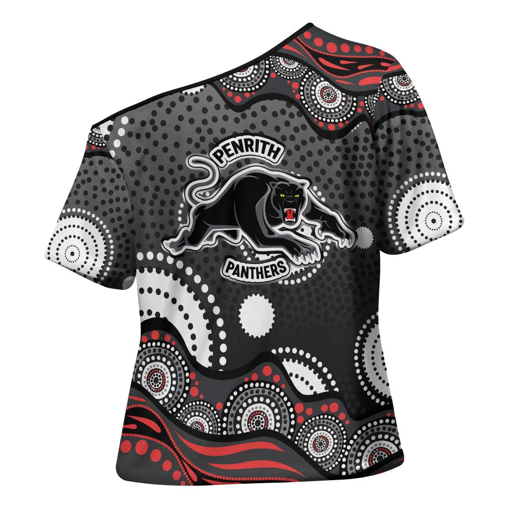 Penrith Panthers Cross Shoulder Shirt Aboriginal Dot Pattern - Rugby Mascot Heritage Pride