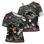 Penrith Panthers Cross Shoulder Shirt Aboriginal Dot Pattern - Rugby Mascot Heritage Pride