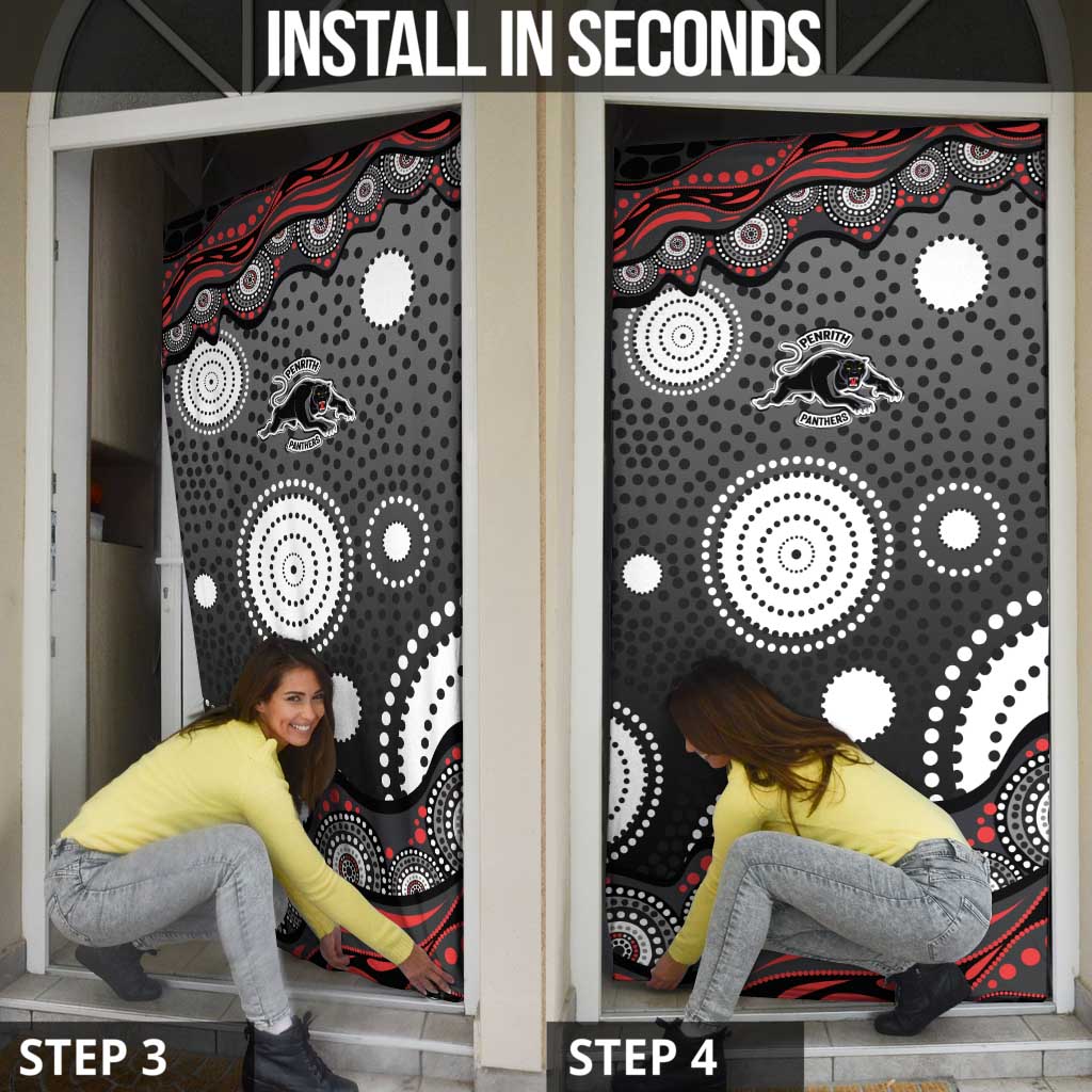 Penrith Panthers Door Cover Aboriginal Dot Pattern - Rugby Mascot Heritage Pride