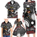 Penrith Panthers Family Matching Long Sleeve Bodycon Dress and Hawaiian Shirt Aboriginal Dot Pattern - Rugby Mascot Heritage Pride