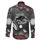 Penrith Panthers Family Matching Long Sleeve Bodycon Dress and Hawaiian Shirt Aboriginal Dot Pattern - Rugby Mascot Heritage Pride