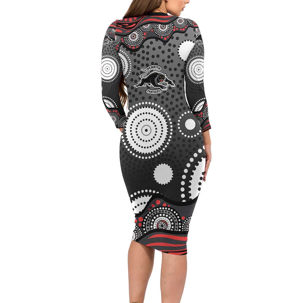 Penrith Panthers Family Matching Long Sleeve Bodycon Dress and Hawaiian Shirt Aboriginal Dot Pattern - Rugby Mascot Heritage Pride