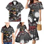 Penrith Panthers Family Matching Mermaid Dress and Hawaiian Shirt Aboriginal Dot Pattern - Rugby Mascot Heritage Pride