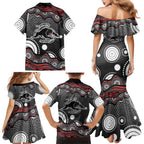 Penrith Panthers Family Matching Mermaid Dress and Hawaiian Shirt Aboriginal Dot Pattern - Rugby Mascot Heritage Pride