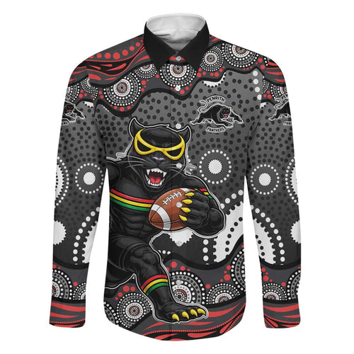 Penrith Panthers Family Matching Mermaid Dress and Hawaiian Shirt Aboriginal Dot Pattern - Rugby Mascot Heritage Pride