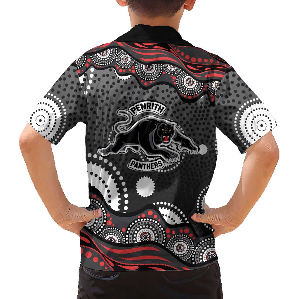 Penrith Panthers Family Matching Off The Shoulder Long Sleeve Dress and Hawaiian Shirt Aboriginal Dot Pattern - Rugby Mascot Heritage Pride