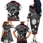 Penrith Panthers Family Matching Off The Shoulder Long Sleeve Dress and Hawaiian Shirt Aboriginal Dot Pattern - Rugby Mascot Heritage Pride
