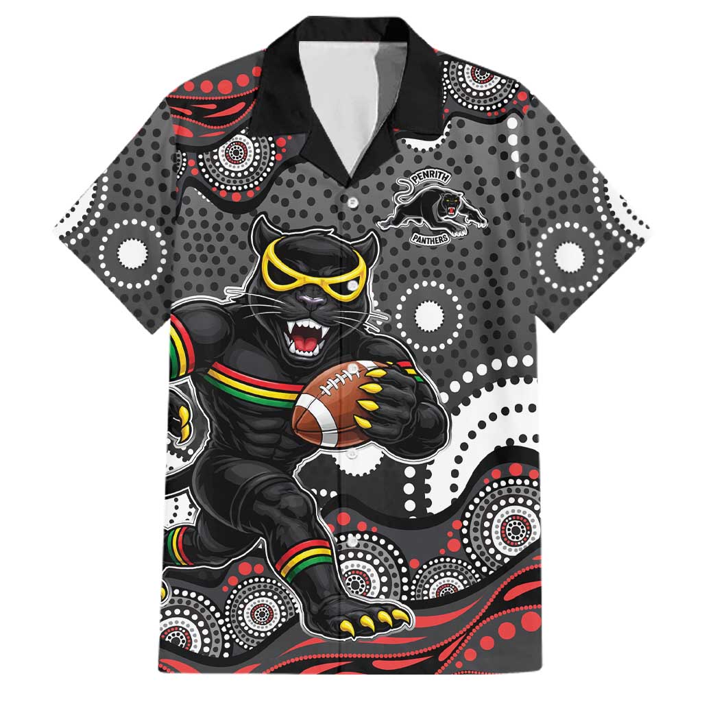 Penrith Panthers Family Matching Off Shoulder Short Dress and Hawaiian Shirt Aboriginal Dot Pattern - Rugby Mascot Heritage Pride