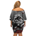 Penrith Panthers Family Matching Off Shoulder Short Dress and Hawaiian Shirt Aboriginal Dot Pattern - Rugby Mascot Heritage Pride