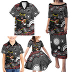 Penrith Panthers Family Matching Puletasi and Hawaiian Shirt Aboriginal Dot Pattern - Rugby Mascot Heritage Pride