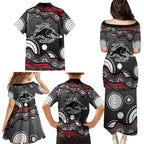 Penrith Panthers Family Matching Puletasi and Hawaiian Shirt Aboriginal Dot Pattern - Rugby Mascot Heritage Pride