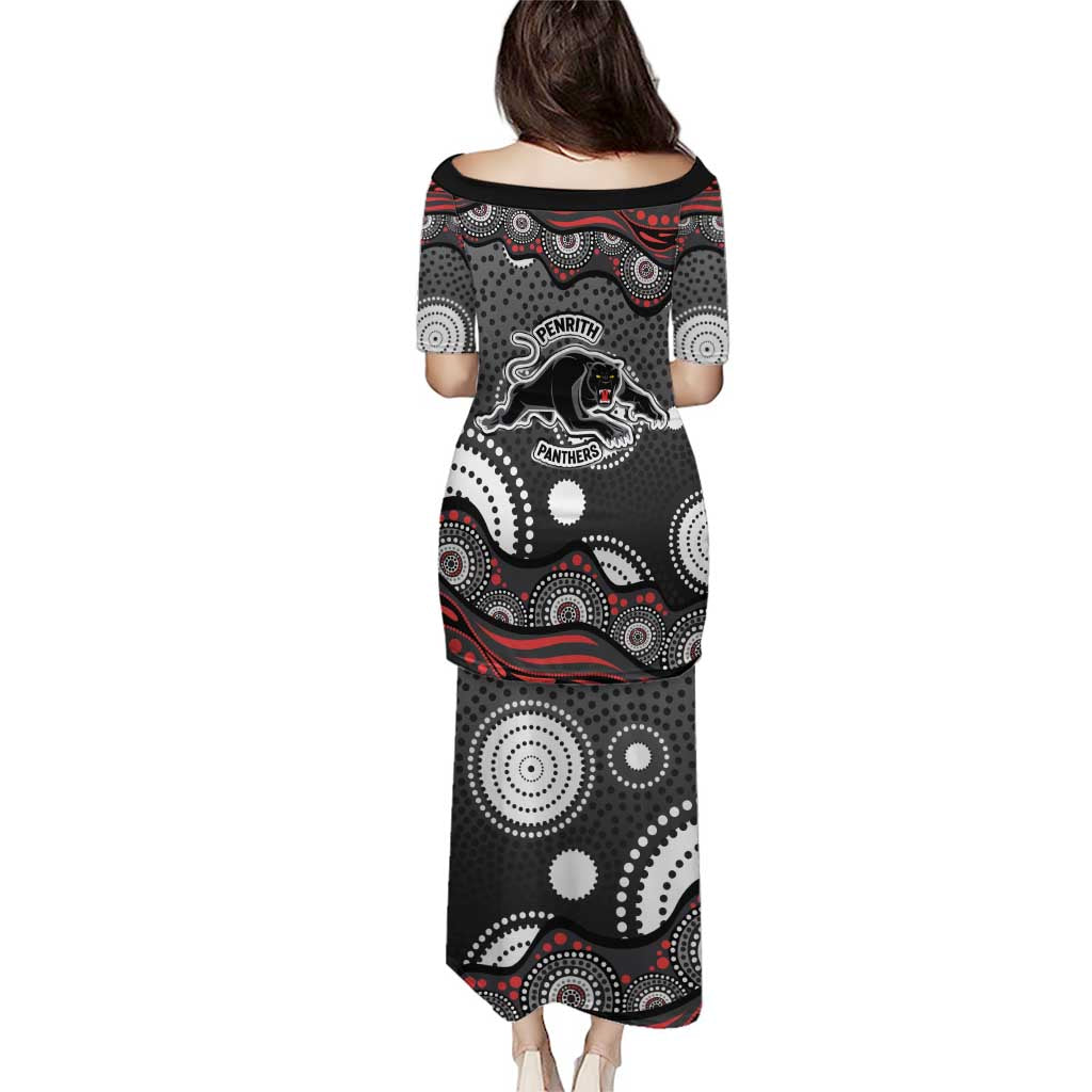 Penrith Panthers Family Matching Puletasi and Hawaiian Shirt Aboriginal Dot Pattern - Rugby Mascot Heritage Pride