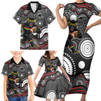 Penrith Panthers Family Matching Short Sleeve Bodycon Dress and Hawaiian Shirt Aboriginal Dot Pattern - Rugby Mascot Heritage Pride