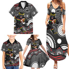 Penrith Panthers Family Matching Summer Maxi Dress and Hawaiian Shirt Aboriginal Dot Pattern - Rugby Mascot Heritage Pride