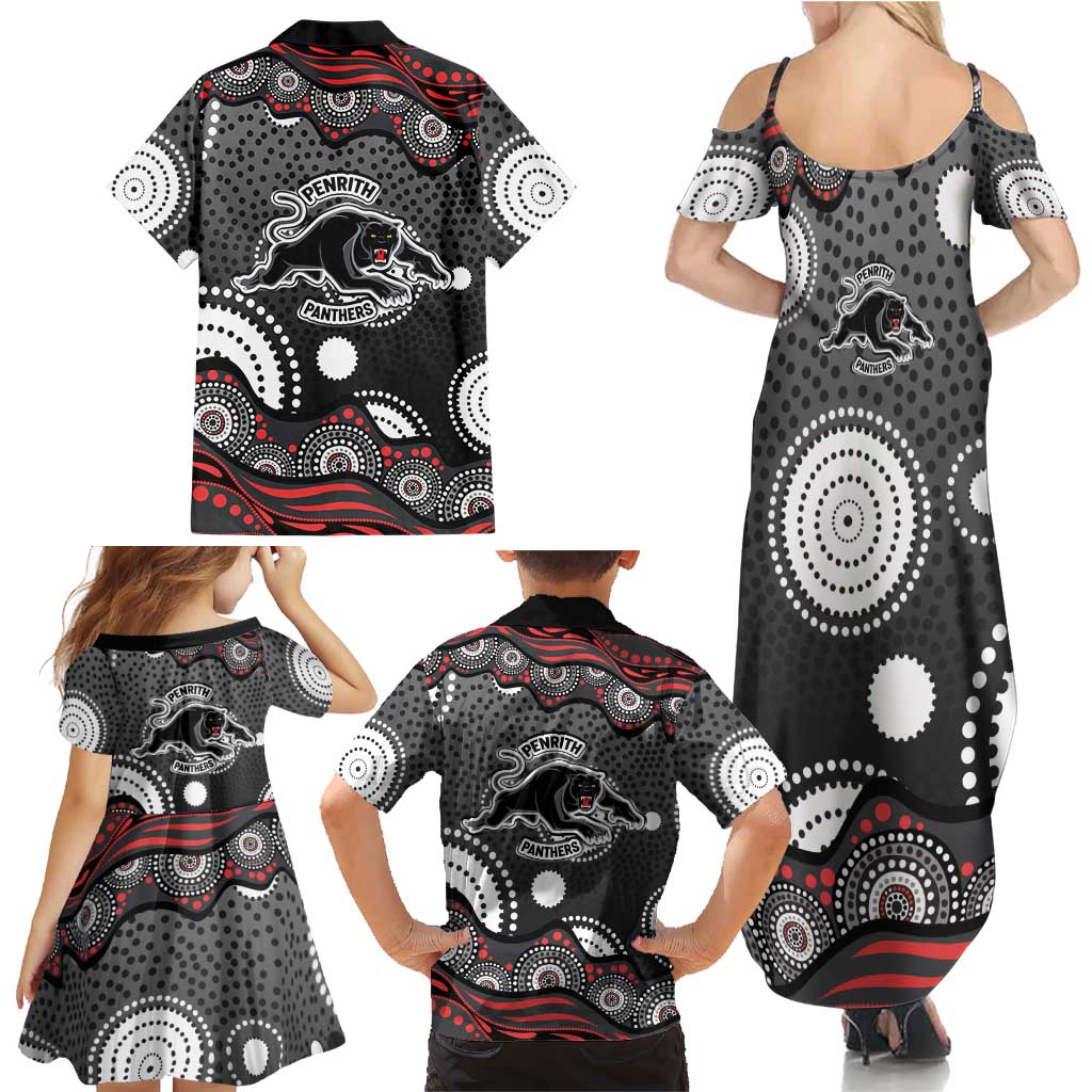 Penrith Panthers Family Matching Summer Maxi Dress and Hawaiian Shirt Aboriginal Dot Pattern - Rugby Mascot Heritage Pride