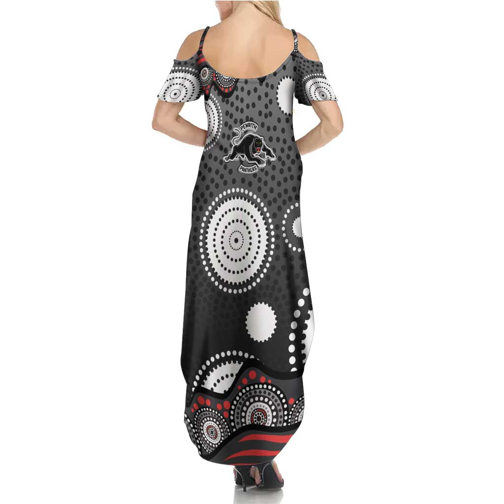 Penrith Panthers Family Matching Summer Maxi Dress and Hawaiian Shirt Aboriginal Dot Pattern - Rugby Mascot Heritage Pride
