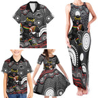 Penrith Panthers Family Matching Tank Maxi Dress and Hawaiian Shirt Aboriginal Dot Pattern - Rugby Mascot Heritage Pride