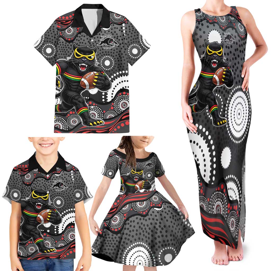 Penrith Panthers Family Matching Tank Maxi Dress and Hawaiian Shirt Aboriginal Dot Pattern - Rugby Mascot Heritage Pride
