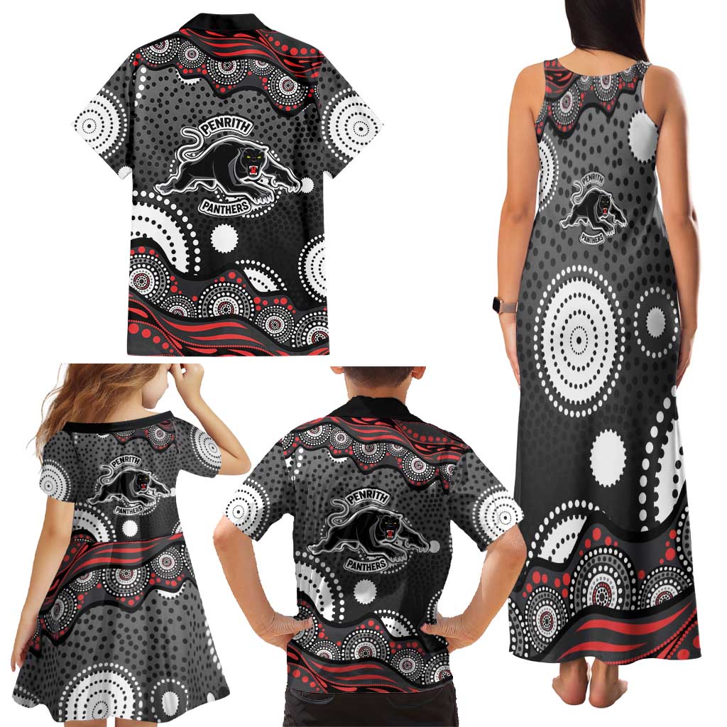 Penrith Panthers Family Matching Tank Maxi Dress and Hawaiian Shirt Aboriginal Dot Pattern - Rugby Mascot Heritage Pride