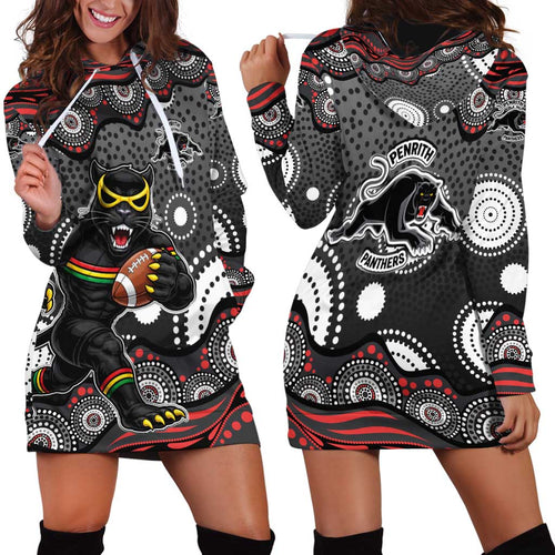 Penrith Panthers Hoodie Dress Aboriginal Dot Pattern - Rugby Mascot Heritage Pride