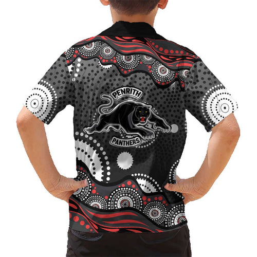 Penrith Panthers Kid Hawaiian Shirt Aboriginal Dot Pattern - Rugby Mascot Heritage Pride