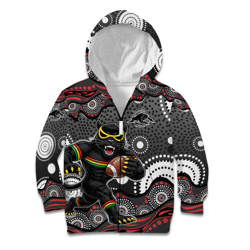 Penrith Panthers Kid Hoodie Aboriginal Dot Pattern - Rugby Mascot Heritage Pride