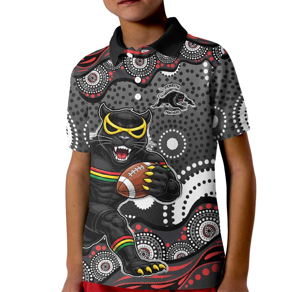Penrith Panthers Kid Polo Shirt Aboriginal Dot Pattern - Rugby Mascot Heritage Pride