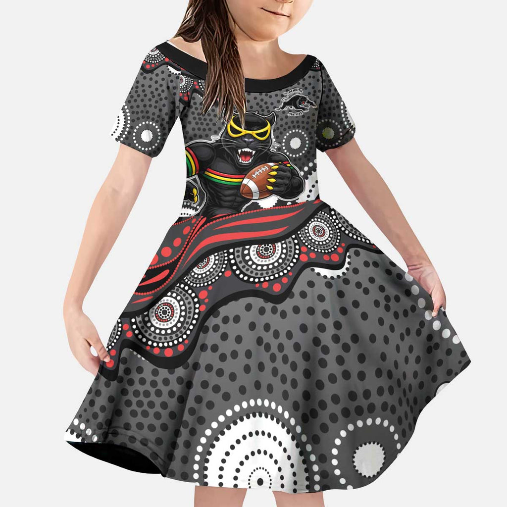 Penrith Panthers Kid Short Sleeve Dress Aboriginal Dot Pattern - Rugby Mascot Heritage Pride