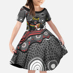 Penrith Panthers Kid Short Sleeve Dress Aboriginal Dot Pattern - Rugby Mascot Heritage Pride