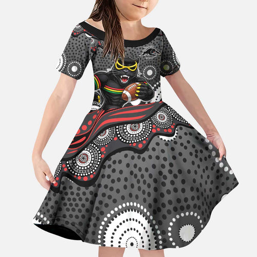 Penrith Panthers Kid Short Sleeve Dress Aboriginal Dot Pattern - Rugby Mascot Heritage Pride