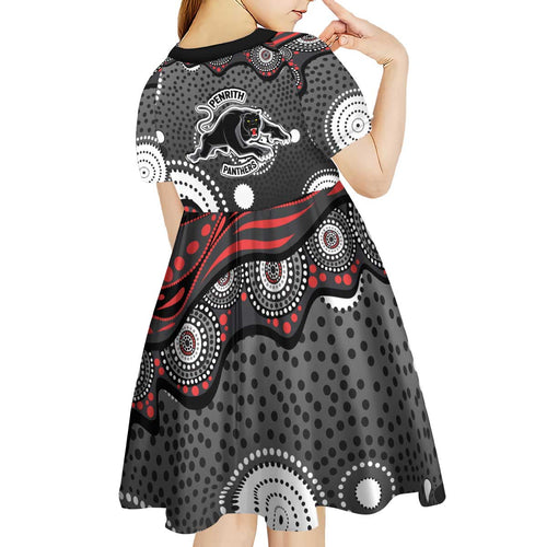 Penrith Panthers Kid Short Sleeve Dress Aboriginal Dot Pattern - Rugby Mascot Heritage Pride