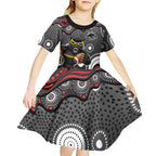 Penrith Panthers Kid Short Sleeve Dress Aboriginal Dot Pattern - Rugby Mascot Heritage Pride
